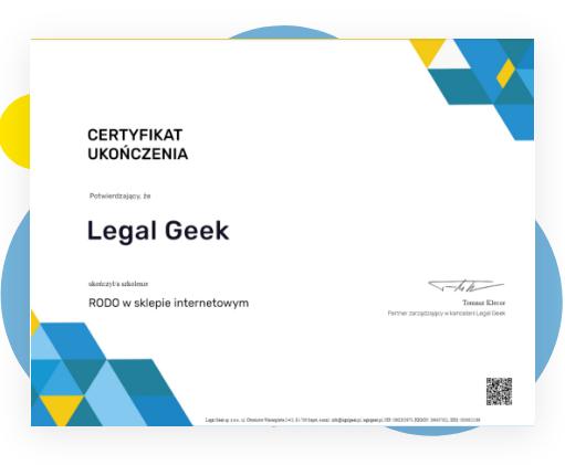 Certyfikat ukończenia szkolenia RODO